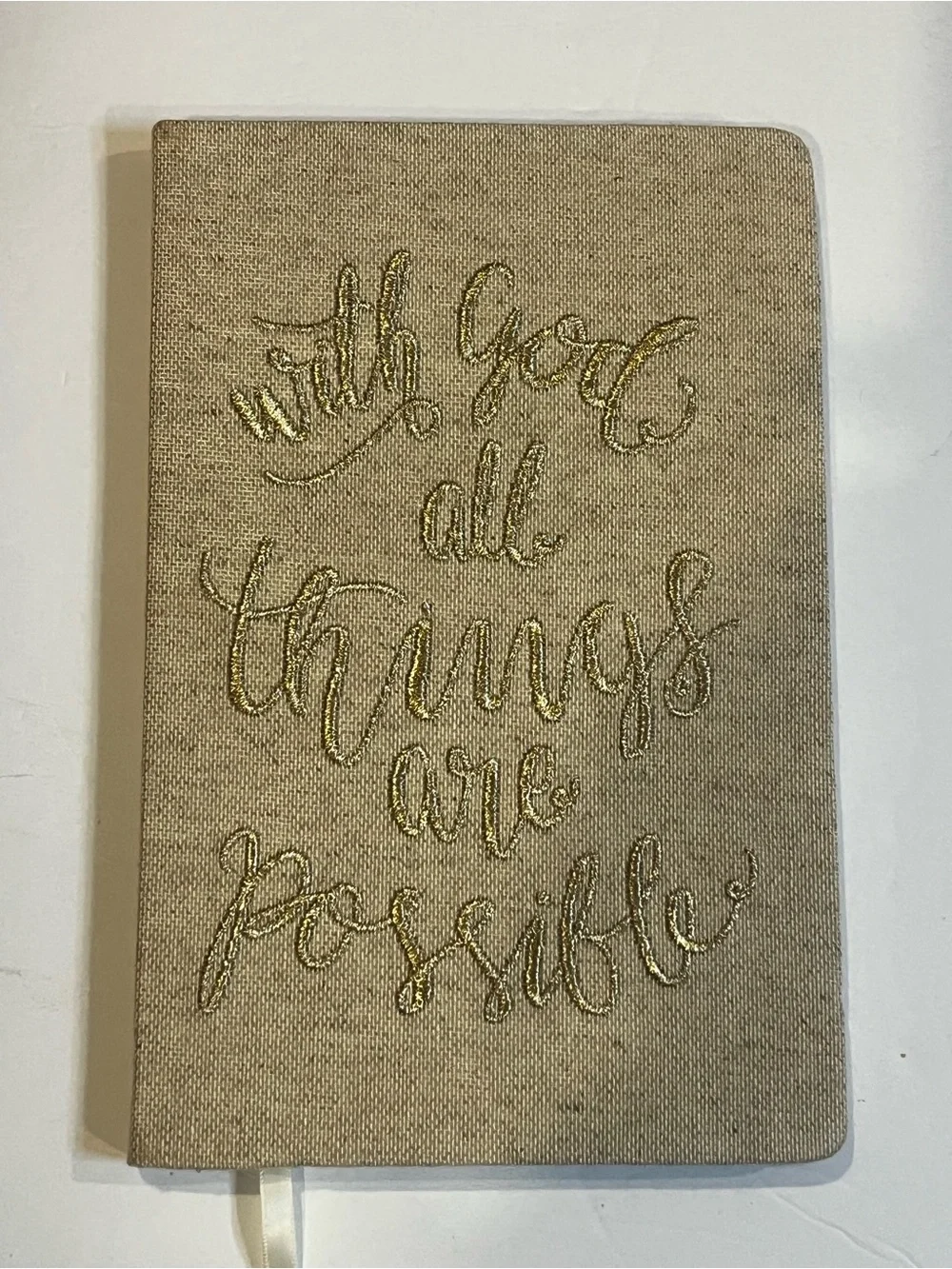 Embroidered Linen Journal - Gold Script